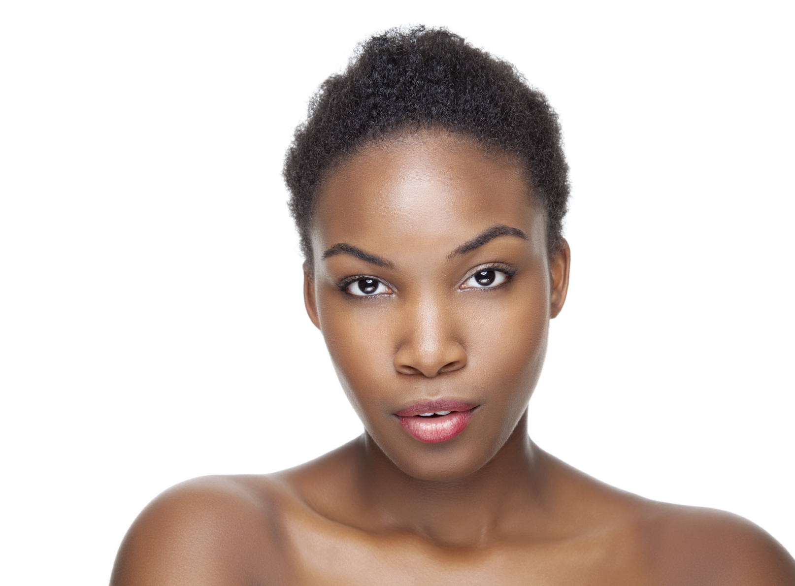Black beauty with perfect skin and short hair